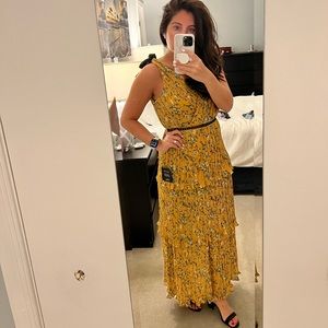 Such Sophistication Yellow Floral Print Pleated Maxi Dress